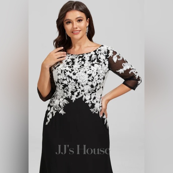 Aubrie Sheath/Column Boat Neck Floor Length Lace Chiffon Evening Dress w/Sequins - Picture 7 of 8